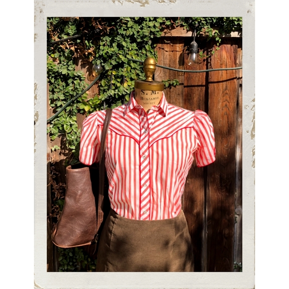 Tops - Vintage Red White Stripe Candy Cane Cosplay Anime Lolita Retro Pin Up RARE Top